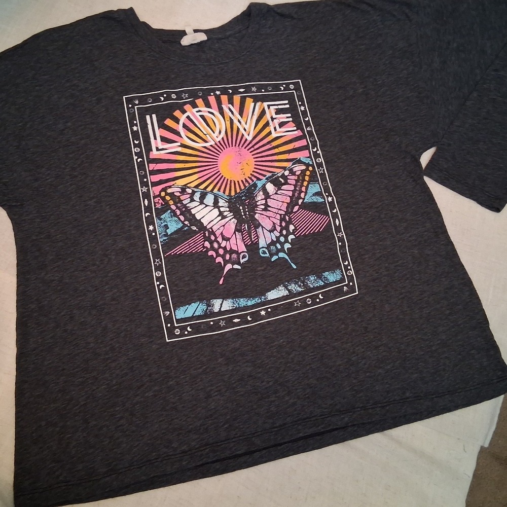 Self Esteem Love Butterfly Sun Graphic Long Sleeve Top Charcoal Heather XXXL22.5